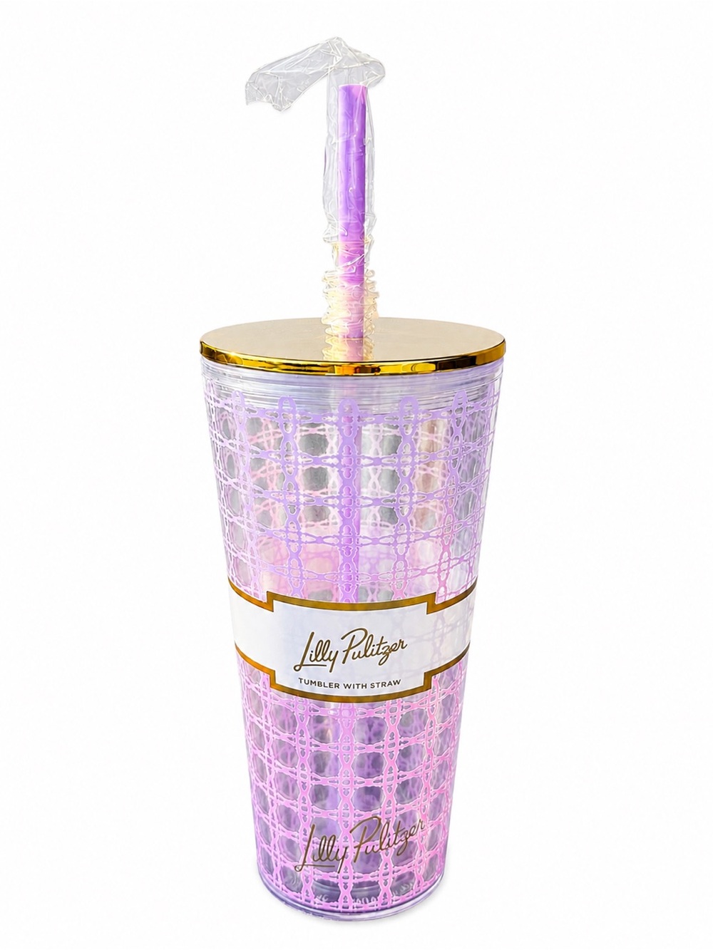 Lilly Pulitzer 24 Oz Pink Purple Iridescent Tumbler Cup with Straw New